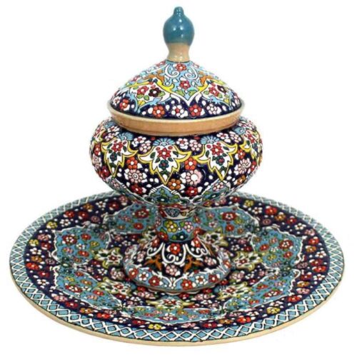 Sucrier Persan sur Pied Minakari avec Assiette à Motif Floral