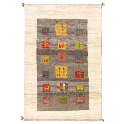 Tapis Gabbeh Persan en laine authentique tissé à la main dans le Fars, motifs animaliers