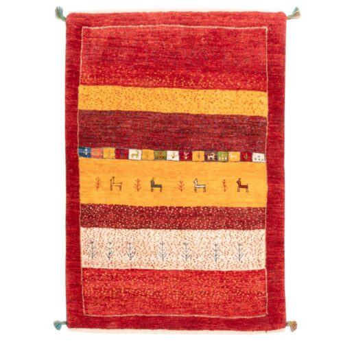 Tapis Gabbeh Persan en laine tissé à la main dans le Fars, motifs animaliers