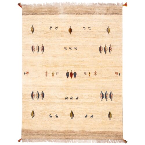 Tapis Gabbeh Persan en laine authentique tissé à la main dans le Fars, motifs animaliers et d’arbres