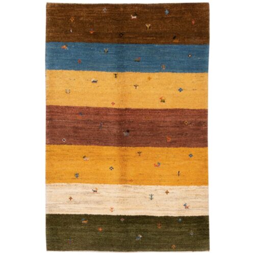 Tapis Gabbeh Persan en laine authentique tissé à la main dans le Fars, motifs animaliers