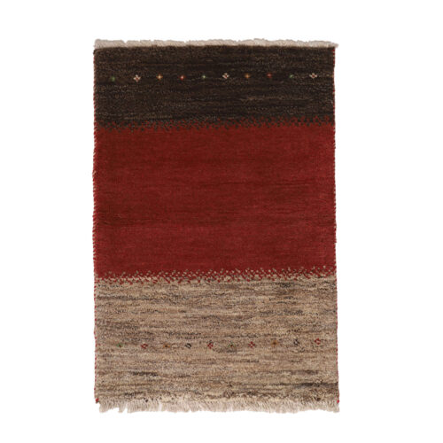 Tapis Gabbeh Persan en laine tissé à la main dans le Fars, rayé marronn in Fars Striped Brown