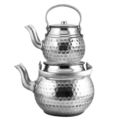 Double théière persane en métal durable avec martelage traditionnel