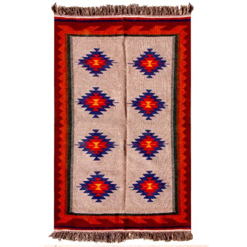 Tapis Kilim Persan en laine tissé à la main dans le Fars, Qashqai rouge