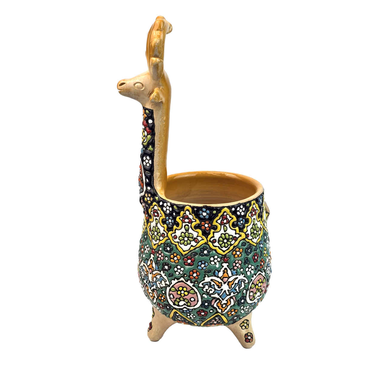 Sucrier Persan en Poterie Minakari Émaillé avec Motif Cerf