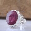 Bague en argent avec rubis rouge persan Élégance pour hommes, modèle carré, faite à la main