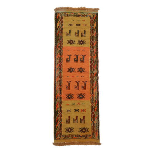 Tapis de course Kilim en laine persan – tissé à la main authentique dans le Khorasan avec motifs animaliers