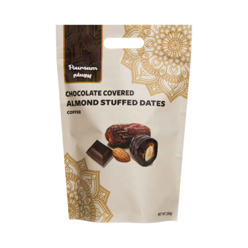 Dattes iraniennes enrobées de chocolat avec amandes par Porsam