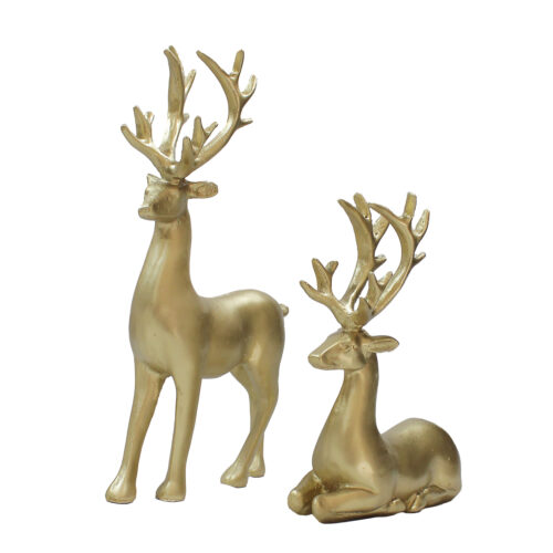 Ensemble de 2 figurines décoratives de cerfs – Sculptures artistiques pour décoration intérieure