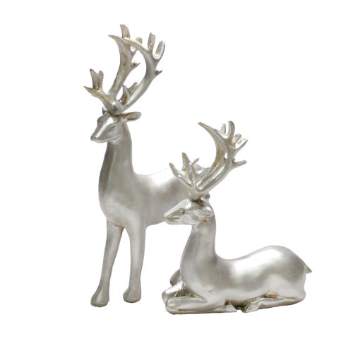 Ensemble de 2 figurines décoratives de cerfs – Sculpture assise debout