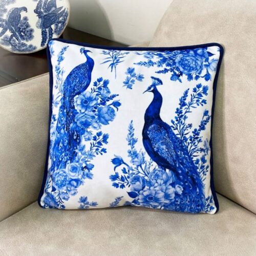Housse de Coussin Velours Époustouflante – Design Élégant Paon & Floral Imprimé Double Face (Lot de 2)