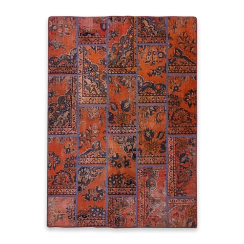 Tapis Persan Vintage Patchwork Noué à la Main Marron Foncé