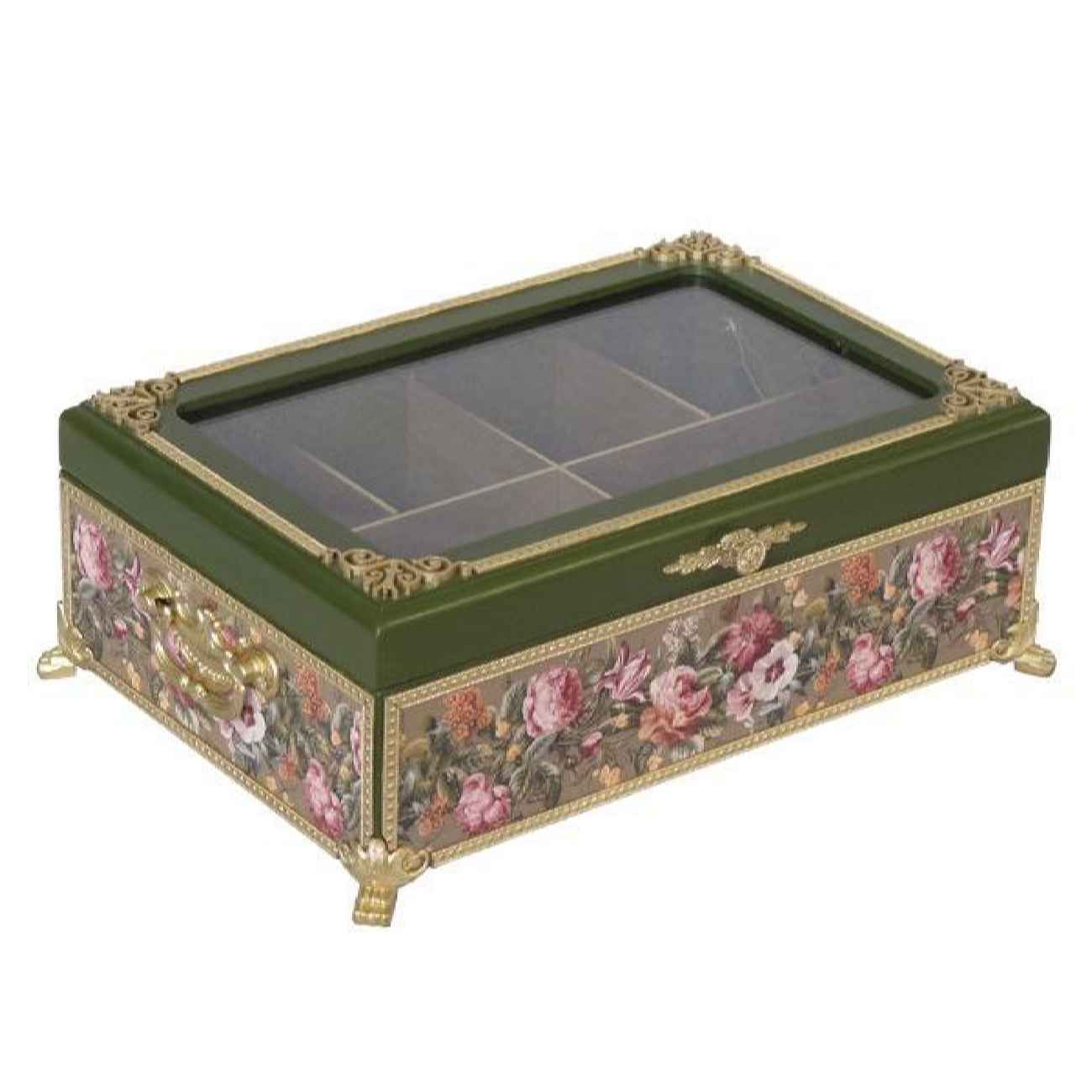 Boîte organisatrice en bois pour sachets de thé avec design floral