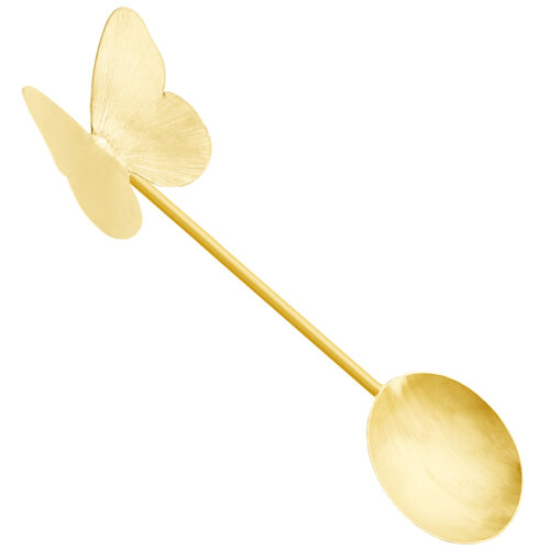 Cuillère de service à noix en laiton motif papillon dorée