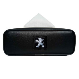 Boîte à Mouchoirs Voiture – Simili Cuir Premium, Fixation Siège Arrière – Logo Peugeot