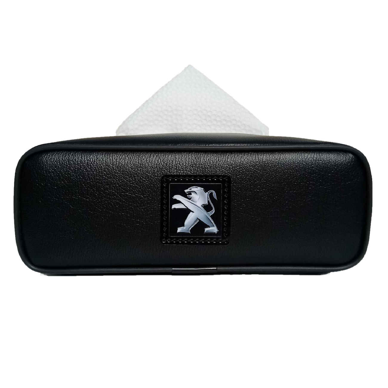 Boîte à Mouchoirs Voiture - Simili Cuir Premium, Fixation Siège Arrière - Logo Peugeot