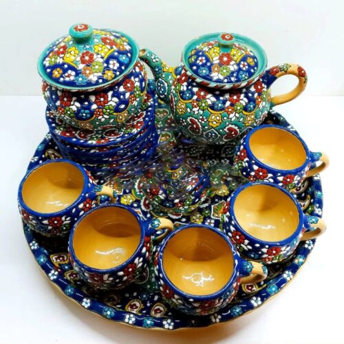 Élégant Service à Thé et Café Persan avec Motif Minakari
