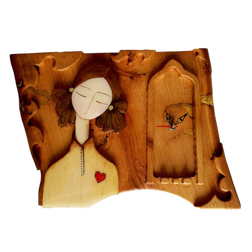 Horloge de Bureau Élégante en Bois – Motif Fille