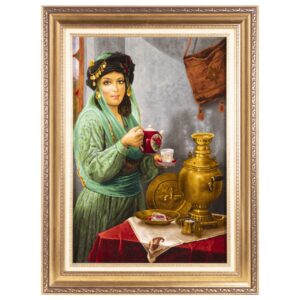 Hand-Knotted Persian Pictorial Rug from Tabriz Kurdish Lady