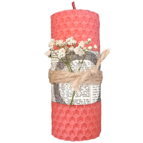 Bougie pilier en cire d’abeille naturelle faite à la main rose