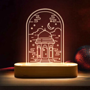 Lampe de chevet LED 3D Islamique Fontaine d’eau du Saint Sanctuaire avec base en bois