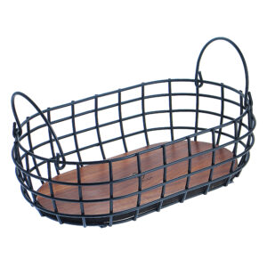 Panier à fruits en fil métallique avec base en bois