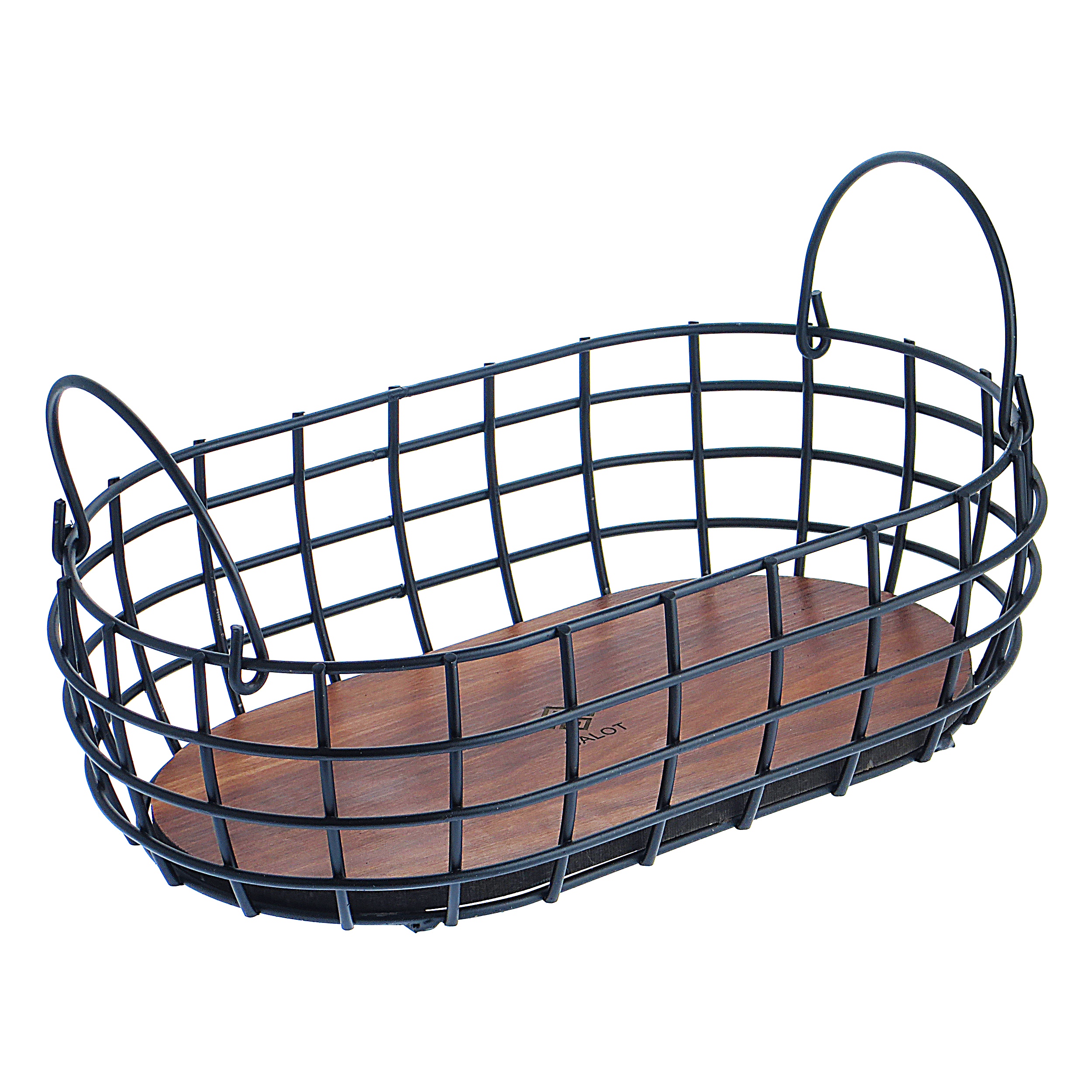 Panier à fruits en fil métallique avec base en bois