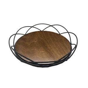 Panier à fruits en fil métallique avec base en bois en noir
