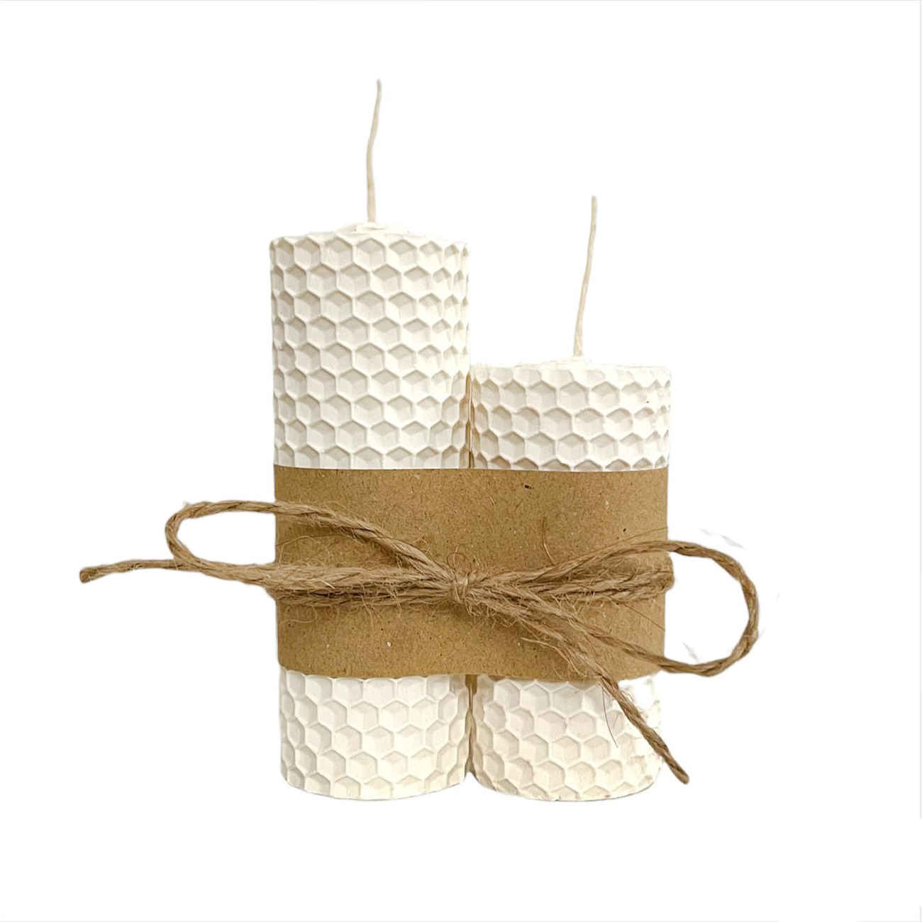 Ensemble de 2 bougies pilier en cire d'abeille naturelle blanches