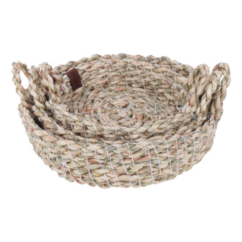 Panier en feuille de palmier tissé à la main avec poignée – Parfait pour l’organisation à la maison – Ensemble de 3