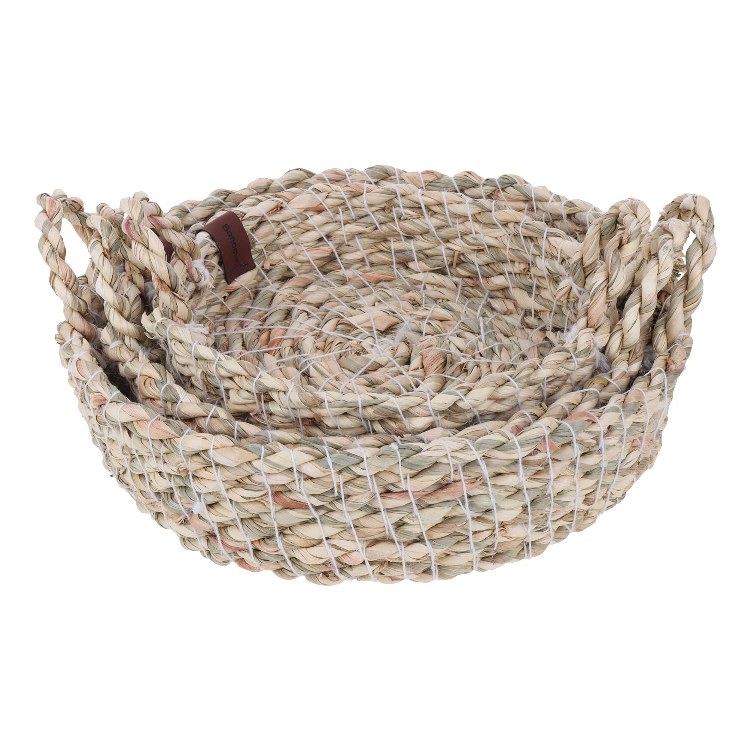 Panier en feuille de palmier tissé à la main avec poignée – Parfait pour l’organisation à la maison - Ensemble de 3