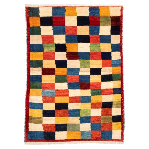 Tapis Gabbeh persan en laine tissé à la main authentique dans le Fars, à carreaux