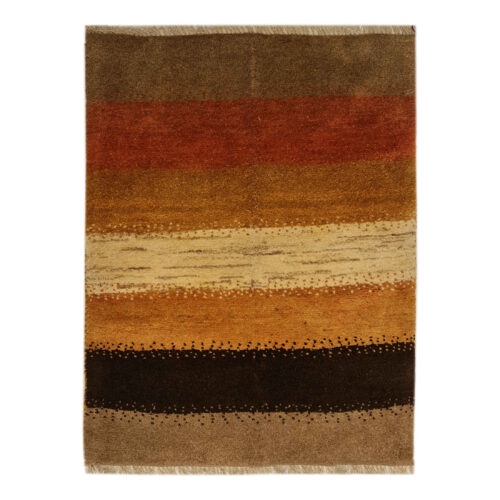 Tapis Gabbeh Persan en laine tissé à la main à Ispahan, rayé marron