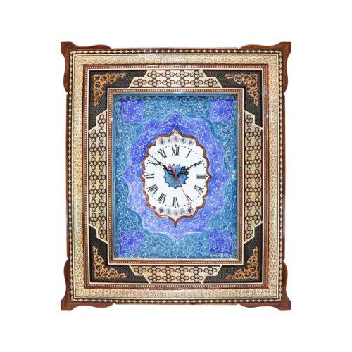 Horloge murale en bois persane artisanale – Art du marqueterie Khatam, Classique