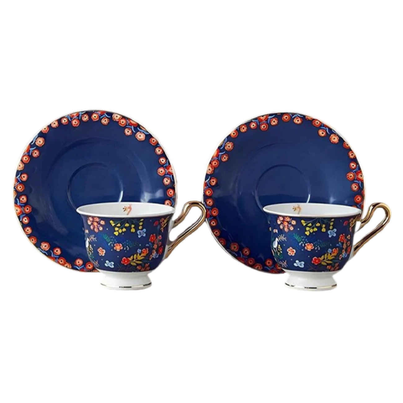 Ensemble de thé et café en porcelaine persane en bleu marine