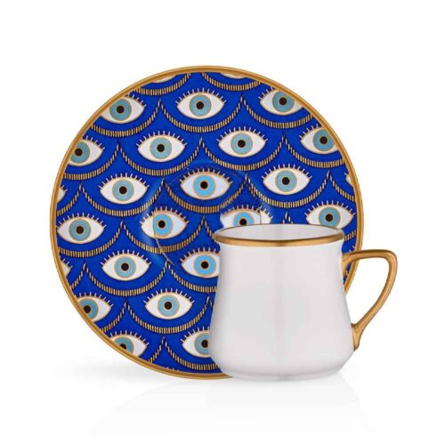 Service à thé artistique en porcelaine 6 pièces avec motif œil protecteur – Service à thé unique et symbolique