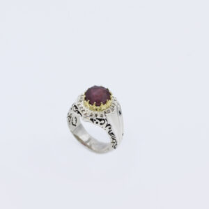 Bague en argent avec rubis rouge persan pour hommes, faite à la main