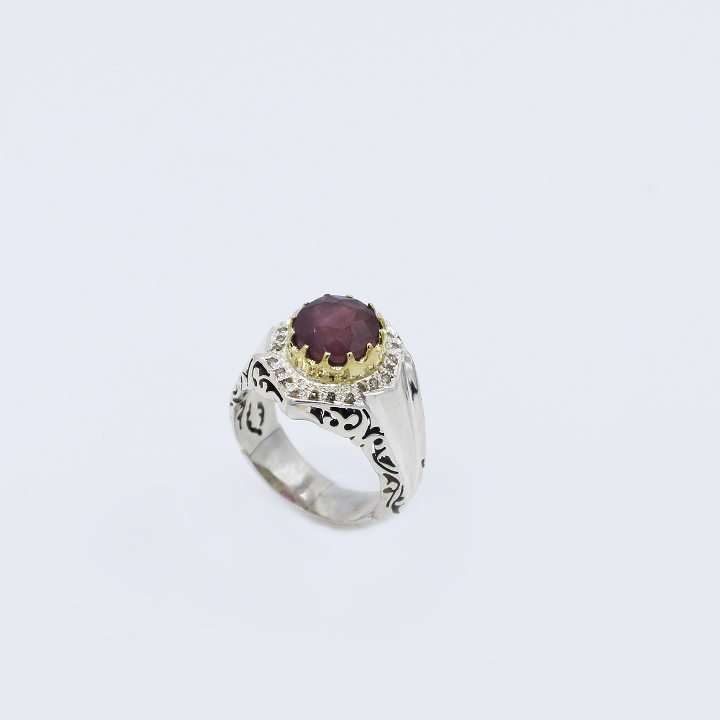 Bague en argent avec rubis rouge persan pour hommes, faite à la main