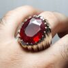 Bague en argent avec rubis persan pour hommes Pierre précieuse rouge