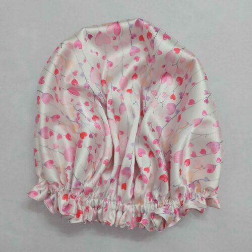 Bonnet de nuit en satin de soie, design cœur