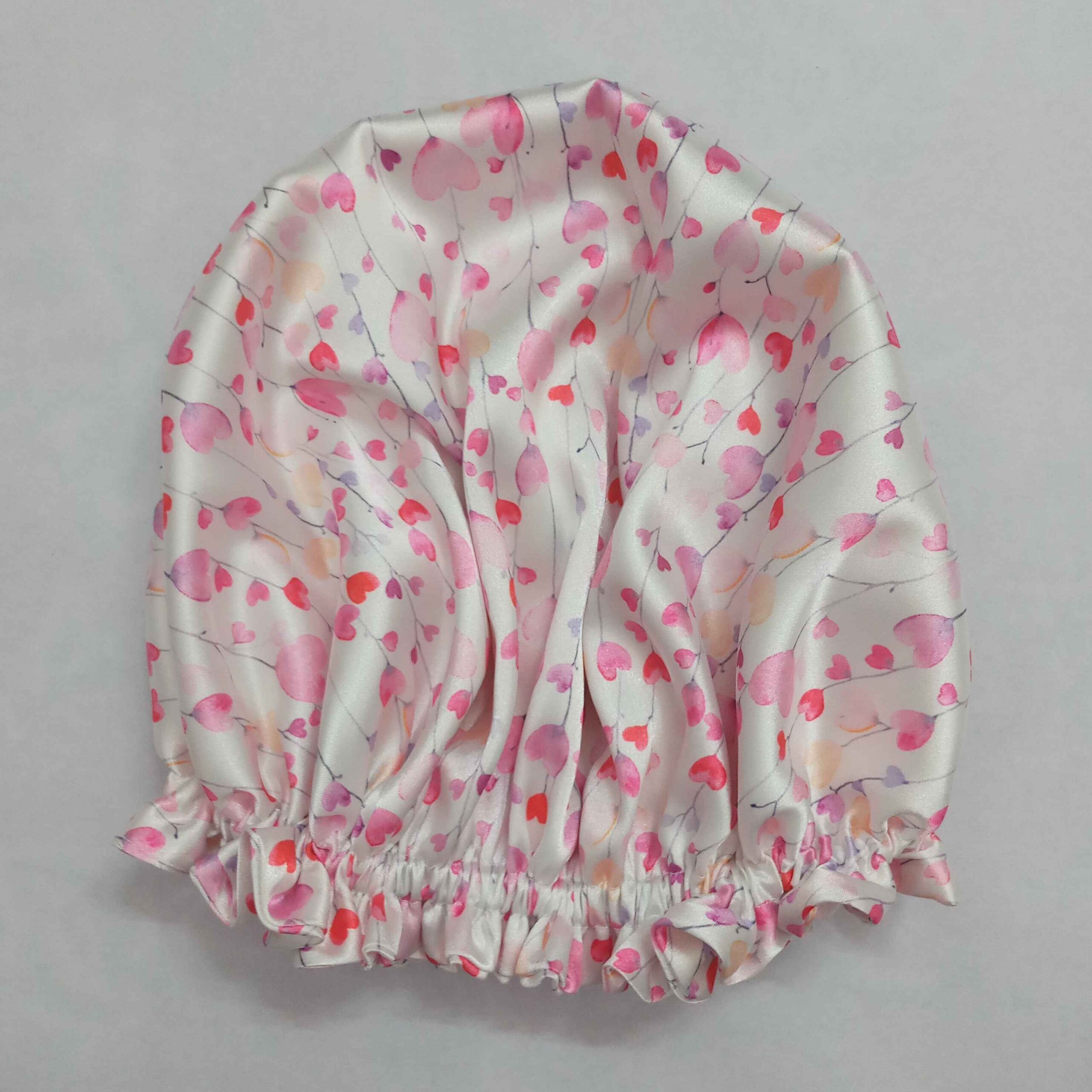 Bonnet de nuit en satin de soie, design cœur