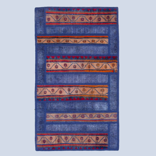 Tapis Persan Vintage Patchwork Noué à la Main Bleu