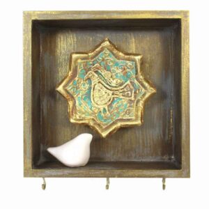 Porte-clés mural décoratif en bois persan – Fait main avec design de feuille pour la décoration de votre maison