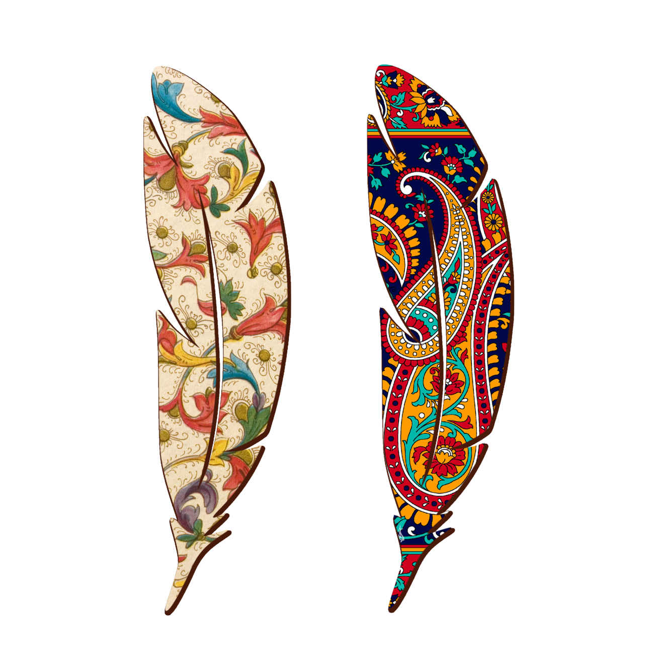 Marque-pages en bois artistique inspirés du style persan – Motif plume – Lot de 2