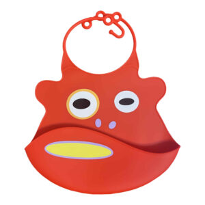 Bavoir Bébé – Silicone Imperméable pour les Repas – Motif Animal – Orange