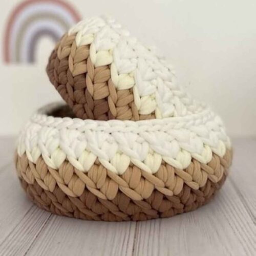 Panier de rangement en crochet – Organisateur et rangement parfait en marron, ensemble de 2