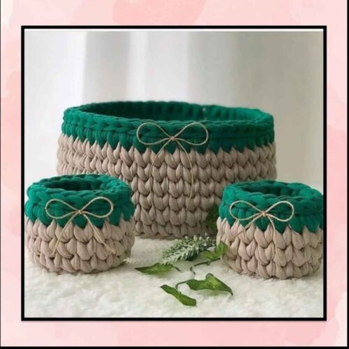 Panier de rangement en crochet – Organisateur parfait avec design Wheat, ensemble de 3
