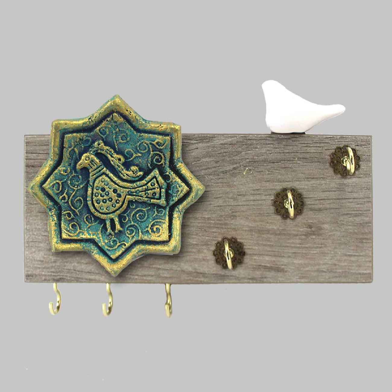Porte-clés mural décoratif pour une maison belle et organisée avec design de carreau et Oiseau