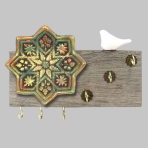 Porte-clés mural décoratif avec design de carreau et Oiseau Shamsa