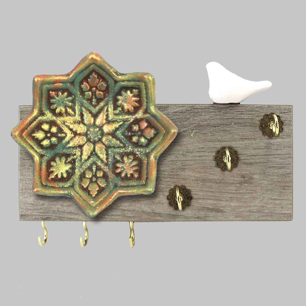 Porte-clés mural décoratif avec design de carreau et Oiseau Shamsa